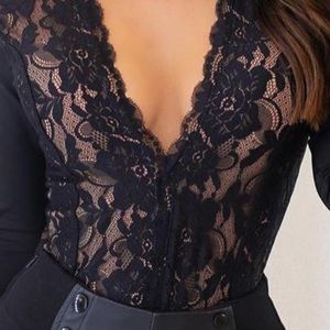 Black lace plunge top